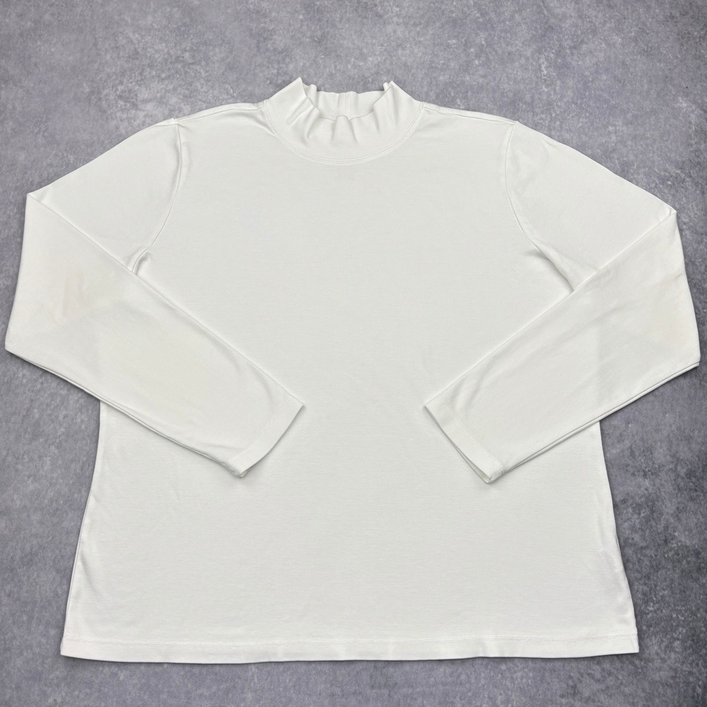 LL Bean Womens XL Reg White 100% Supima Cotton Mock Neck Long Sleeve Top 217052